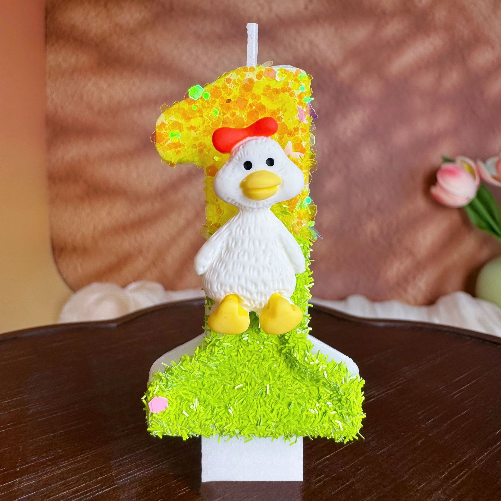Home Decor Duck - Yellow-green bow tie little white duck